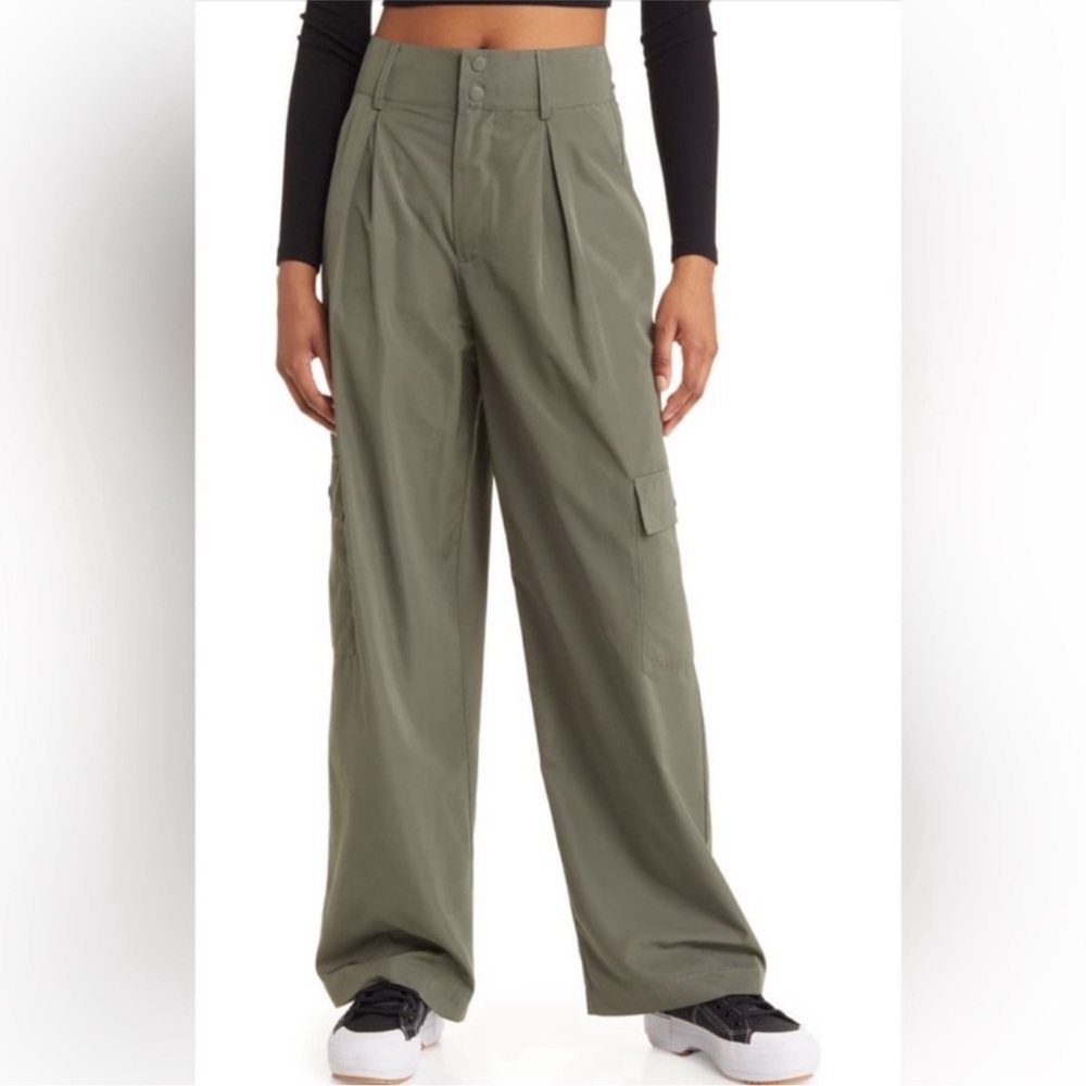 BP. Wide Leg Satin Cargo Pants Olive Green